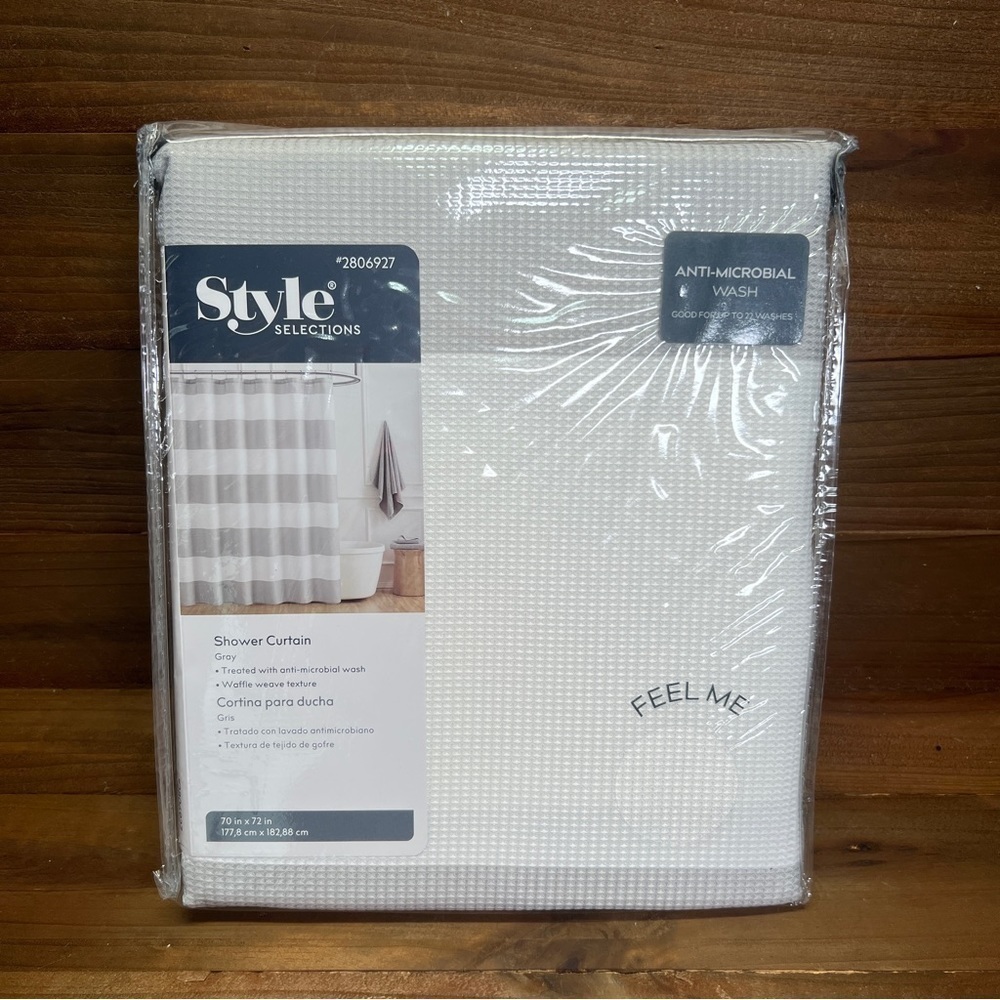 Style Selections Anti microbial 70x72 Gray White Polyester Shower Curtain New